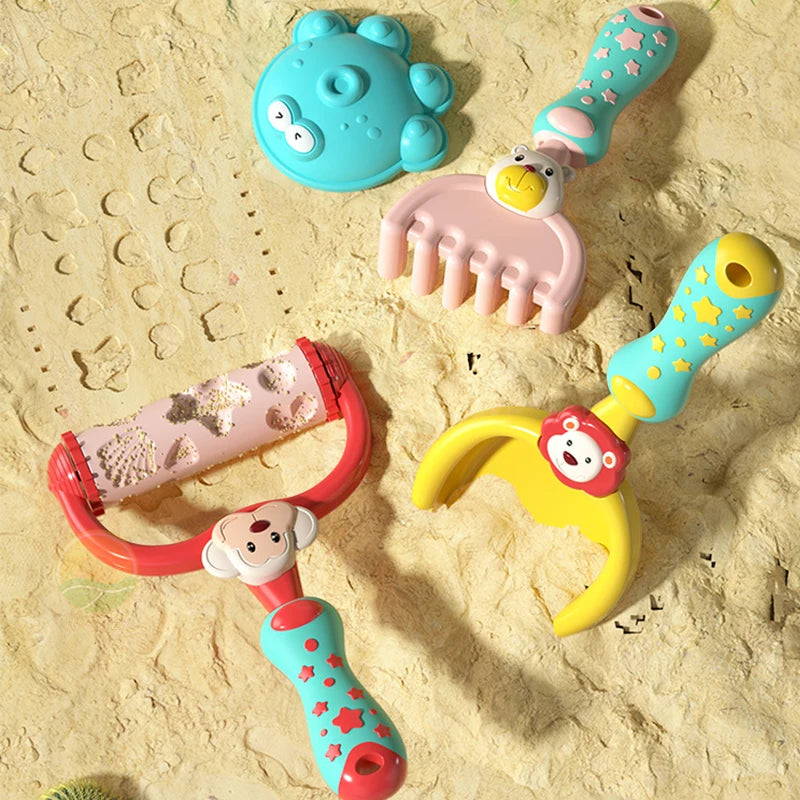 7 Piece Silicone Beach Toys, Summer Water Play Set Kids Toy with Shovel Sand Moulds - LittleOzKid