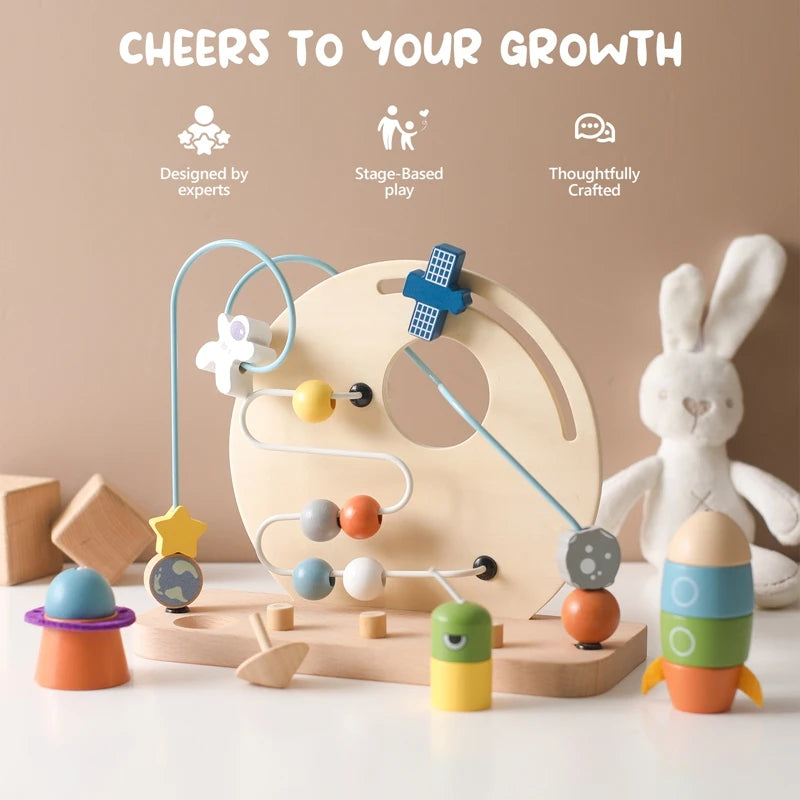 Baby Wooden planet, Activity Space Rocket Interactive Toy for Kids - LittleOzKid