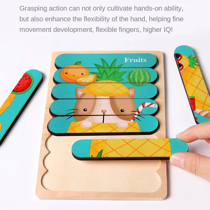 Montessori Cartoon Animal Double-Sided Wooden Strip Puzzle – (Buy 3 for $49)