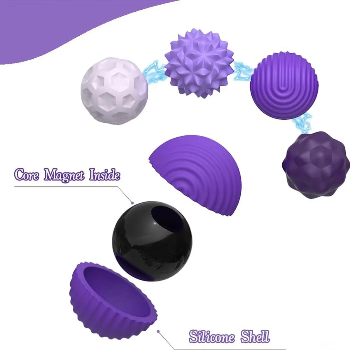 4 Pcs Silicone Magnetic Sensory Balls, Stress Relief Sensory Toy for Adult and Kids