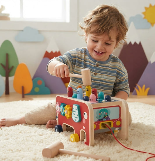 Wooden Elephant Whack-A-Mole Hammer Pounding Montessori Toddler Game