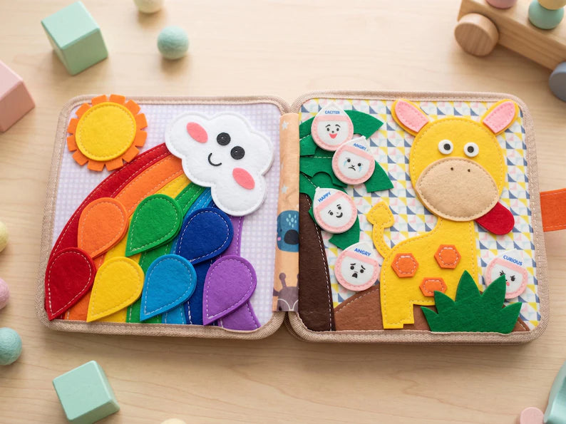 Montessori Giraffe Felt Busy Book, Toddler Sensory Toy