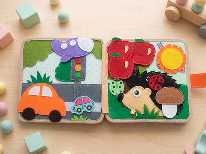 Montessori Giraffe Felt Busy Book, Toddler Sensory Toy