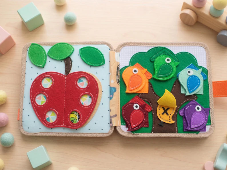 Montessori Giraffe Felt Busy Book, Toddler Sensory Toy