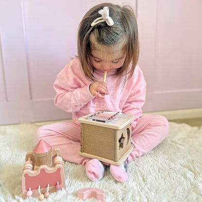 Montessori Wooden Activity Cube & Musical Busy Box Toy