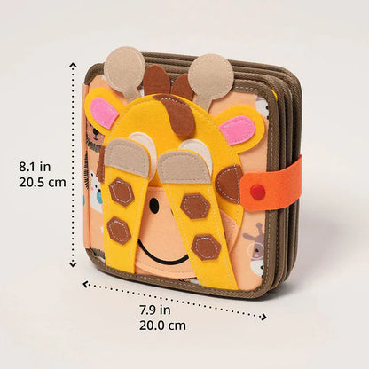 Montessori Giraffe Felt Busy Book, Toddler Sensory Toy