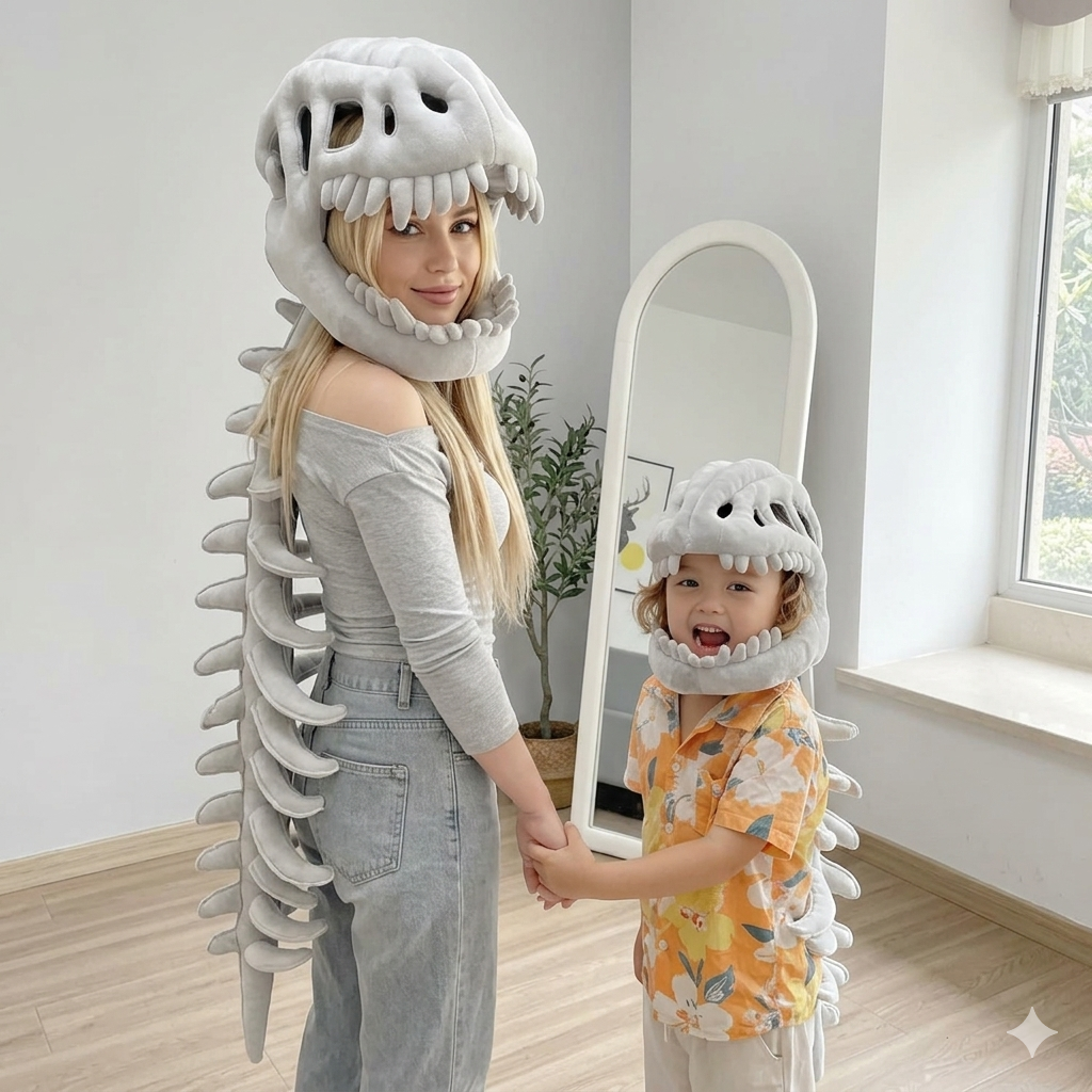 75/115cm Cozy Dinosaur Skeleton Head Costume Plush Toy