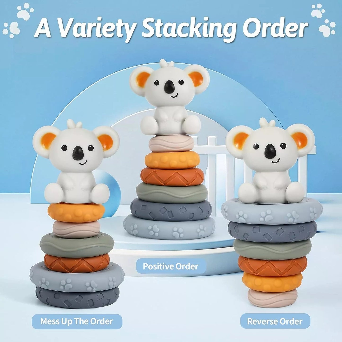 Baby Soft Silicone Stacking Tower Blocks, Bath Toy Ring Stacked for Toddlers