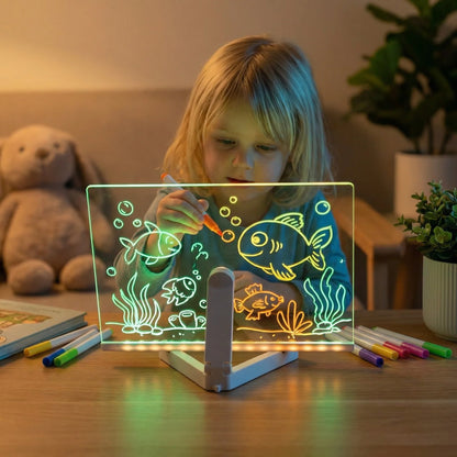 LED Acrylic Drawing Board & Night Light with Colorful Pens